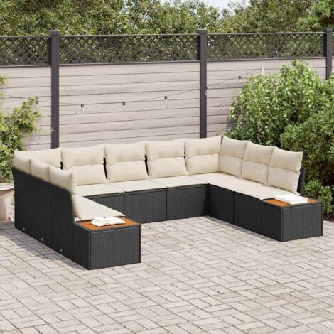 Ensemble de canapé de jardin avec coussin 9 pcs Noir Poly rotin vidaXL (1/5)