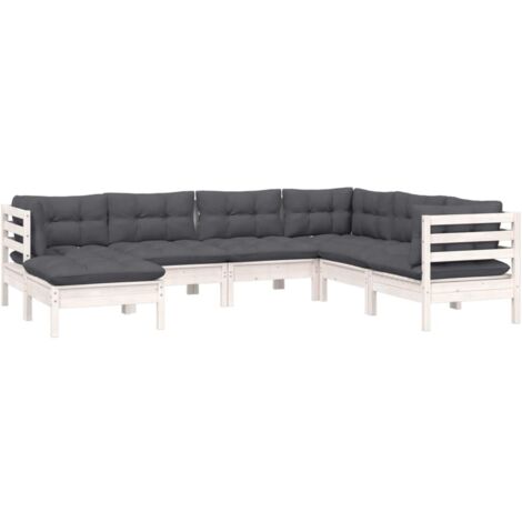 Salon de jardin 7 pcs avec coussins blanc bois de pin massif vidaXL (1/5)