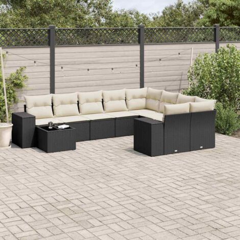 Salon de jardin 10 pcs avec coussins noir résine tressée vidaXL (1/3)