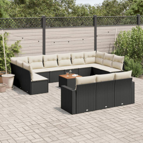 Salon de jardin avec coussins 14 pcs noir résine tressée vidaXL (1/4)