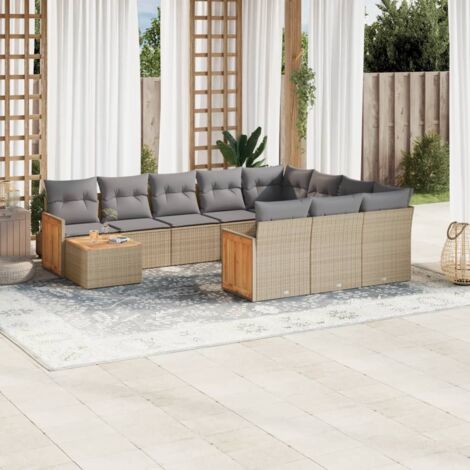 Salon de jardin 11 pcs avec coussins beige résine tressée vidaXL (1/5)