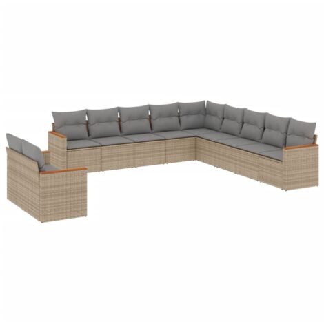 Salon de jardin 11 pcs avec coussins beige résine tressée vidaXL (1/3)