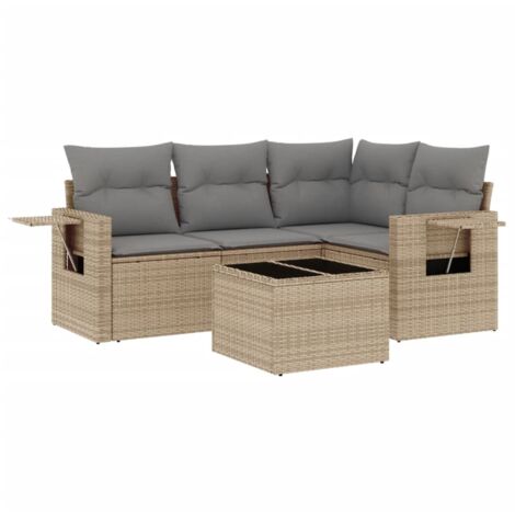 Salon de jardin avec coussins 5 pcs beige résine tressée vidaXL (1/3)