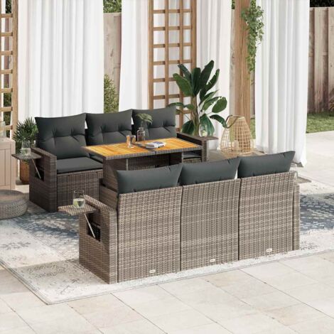Salon de jardin avec coussins 7 pcs gris résine tressée vidaXL (1/5)