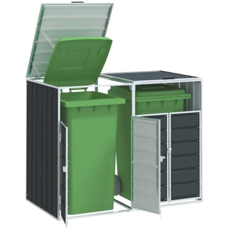 Vidaxl – Cache-poubelle à roulettes pour 2 bacs acier – Dimensions 144 x 81 x 113 cm – Acier enduit de poudre – Accès facile avec portes verrouillables