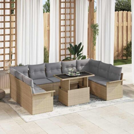 Ensemble de canapé de jardin 10 pcs Beige Poly rotin vidaXL (1/5)