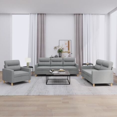 Vidaxl – Ensemble de canapés 3 pcs avec coussins – Canapé droit en tissu 100% polyester – Dimensions 198x77x80 cm – Gris clair