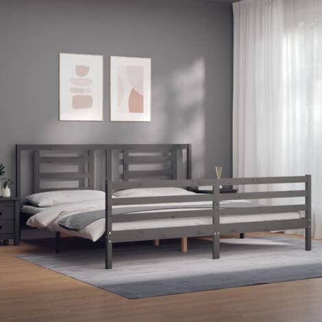 Cadre de lit sans matelas gris 200x200 cm bois massif vidaXL (1/5)