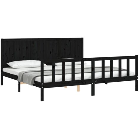 Cadre de lit sans matelas noir 200x200 cm bois massif de pin vidaXL (1/5)