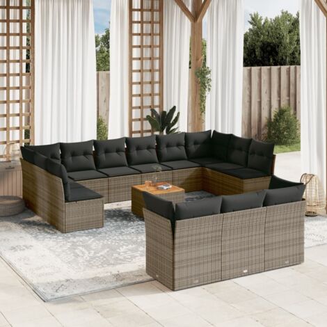Salon de jardin avec coussins 14 pcs gris résine tressée vidaXL (1/3)