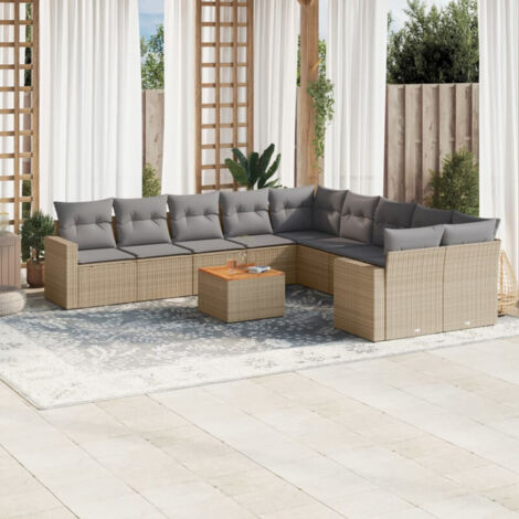 Salon de jardin 11 pcs avec coussins beige résine tressée vidaXL (1/4)