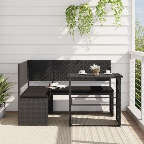 Vidaxl – Canapé de jardin L-shaped 5 places – Résine tressée noire – Coussins épais – Table pliable en acier – Résistant aux intempéries