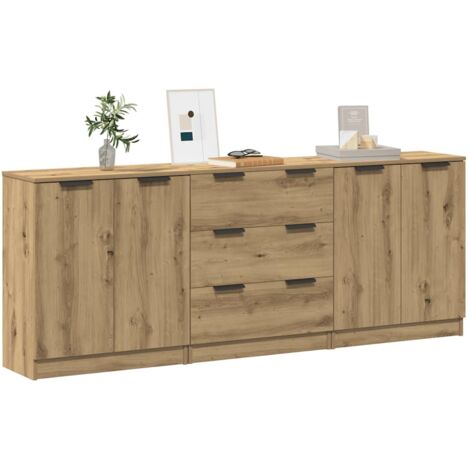 Vidaxl – Buffet 3 pcs en chêne artisanal 60x30x70 cm – Bois d'ingénierie – Grand espace de rangement – Assemblage requis