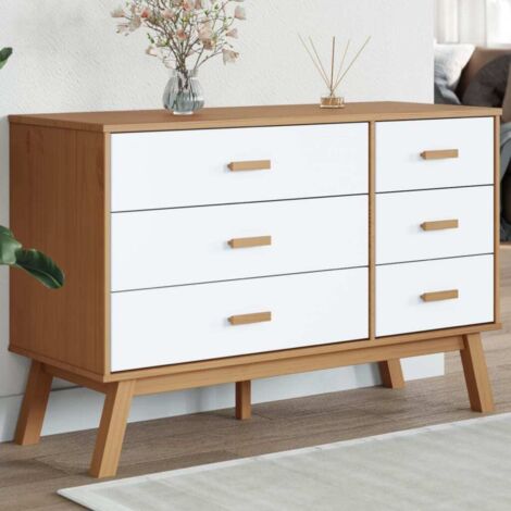 Armoire à tiroirs OLDEN blanc et marron bois de pin solide vidaXL