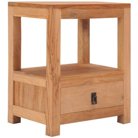 Vidaxl – Table de chevet en bois de teck massif 40x30x50 cm – 1 tiroir et étagère – Finition rustique pour intérieur élégant (1/5)