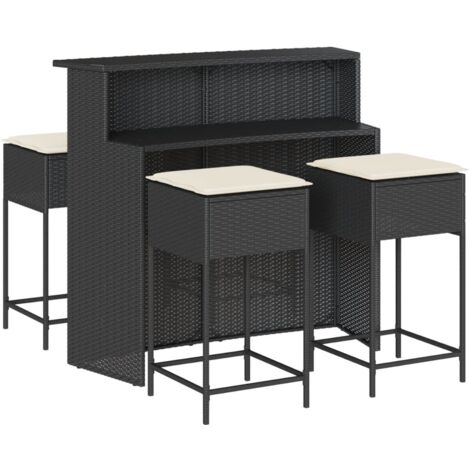 Ensemble de bar de jardin 5 pcs avec coussins noir poly rotin vidaXL