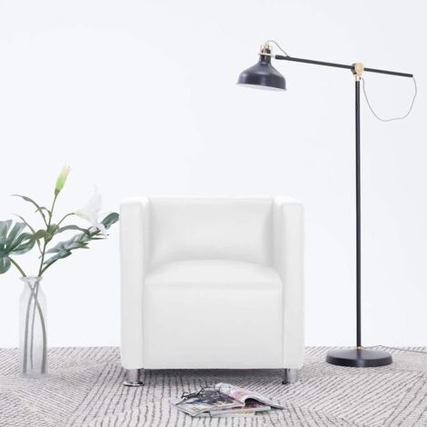 Fauteuil cube blanc simili cuir vidaXL