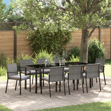 vidaXL  Garden Dining Set  9 pcs Grey Powder-Coated Steel