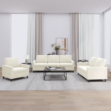 Vidaxl – Ensemble de canapés 3 places en velours crème – Coussins épais – Dimensions 198 x 77 x 80 cm – Pour salon moderne