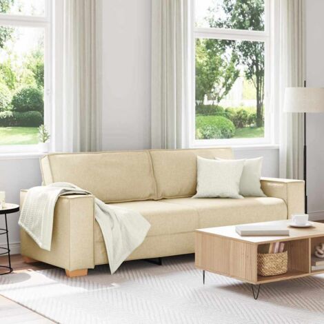 Vidaxl – Canapé droit 3 places crème 220 x 78 x 84 cm – Tissu polyester luxe – Cadre bois et métal – Rembourrage mousse durable (1/5)