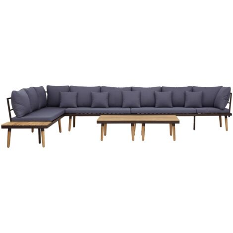 Vidaxl – Salon de jardin 8 places – Bois d'acacia massif – Coussins polyester confortables – Dimensions 340x200x65 cm – Résistant aux intempéries (1/6)