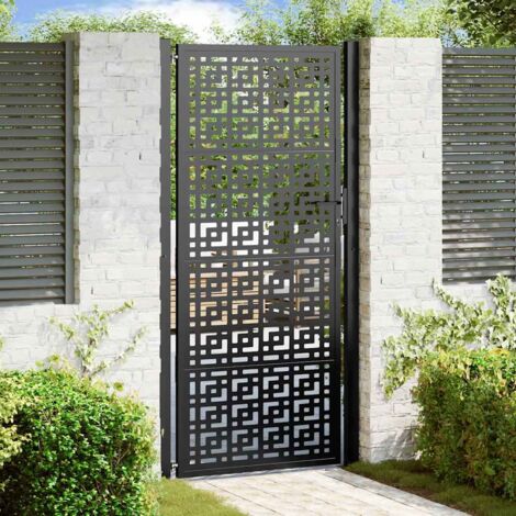 Vidaxl – Portail de jardin noir 100x200 cm en acier Corten – Système de verrouillage avec 3 clés – Design découpé au laser – Résistant à la corrosion