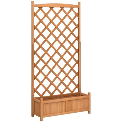 Vidaxl – Jardinière en bois massif de sapin marron 90x35x35 cm – Treillis pour plantes grimpantes – Assemblage requis – Design élégant