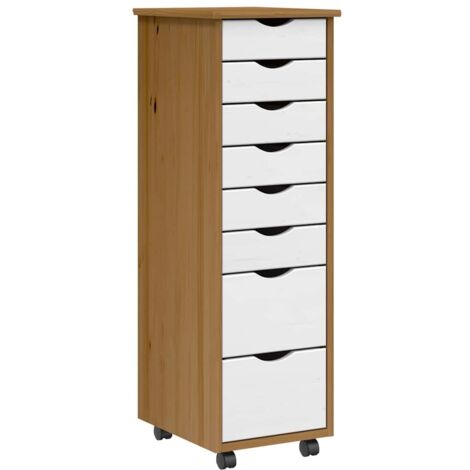 vidaXL Rolling Cabinet with Drawers MOSS Honey Brown Solid Wood Pine