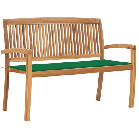 Banc de jardin empilable et coussin 128,5cm Bois de teck massif vidaXL (1/5)