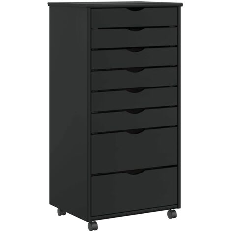 vidaXL Rolling Cabinet with Drawers "MOSS" Black Solid Wood Pine