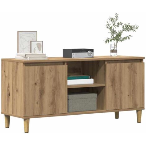 Vidaxl – Meuble TV chêne artisanal 102x35x50 cm – Bois d'ingénierie – Grand espace de rangement avec 2 portes – Plateau stable pour objets décoratifs (1/5)