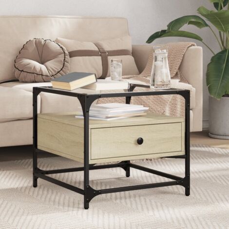 Table basse et dessus en verre chêne sonoma 50x50x45 cm acier vidaXL (1/5)