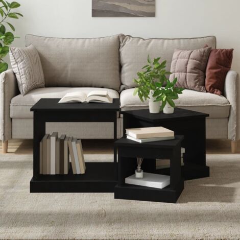 Tables basses 3 pcs noir bois d'ingénierie vidaXL (1/5)