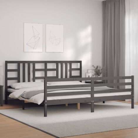 Cadre de lit avec tête de lit gris 200x200 cm bois massif (1/5)