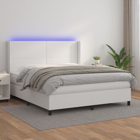 vidaXL Sommier à lattes de lit matelas LED Blanc 160x200 cm Similicuir (1/5)