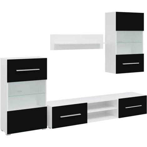 vidaXL Five Piece Wall Display Cabinet TV Unit with LED Lighting Black
