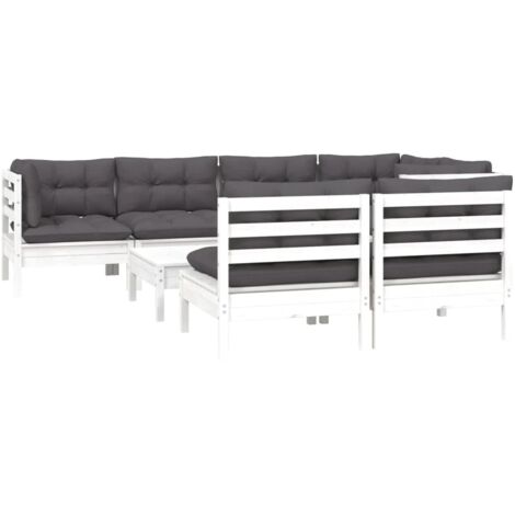 vidaXL Salon de jardin 8 pcs avec coussins blanc bois de pin massif (1/5)