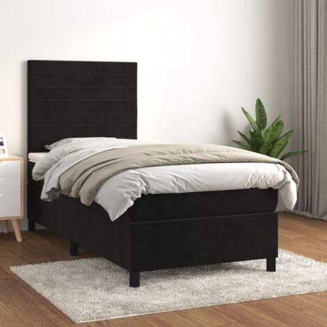 Sommier à lattes de lit avec matelas Noir 100x200 cm Velours vidaXL (1/5)