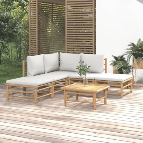 Salon de jardin 6 pcs avec coussins gris clair bambou vidaXL
