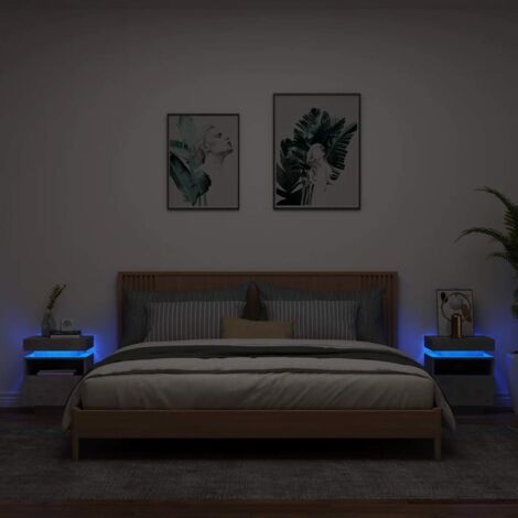 Armoires de chevet avec lumières LED 2 pcs gris béton vidaXL