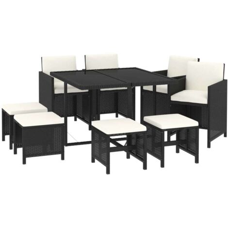 Ensemble à manger de jardin coussins 9pcs Résine tressée Noir vidaXL