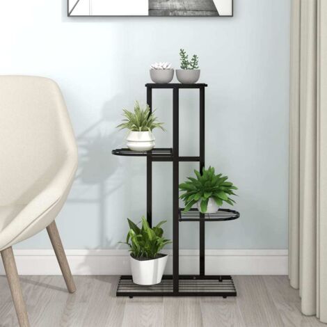 Vidaxl – Support pour plantes 4 niveaux 43x22x76 cm – Métal enduit noir – Espace spacieux pour décoration intérieure/extérieure
