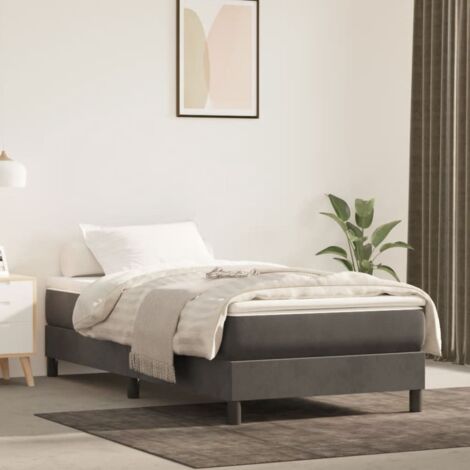 Vidaxl – Cadre de lit à lattes 90x200 cm – Velours gris foncé – Pieds en bois d'ingénierie – Lattes en contreplaqué pour soutien optimal