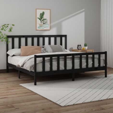Cadre de lit sans matelas noir 200x200 cm bois massif de pin vidaXL (1/5)