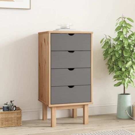 Vidaxl – Commode OTTA marron et gris 46x39,5x90 cm – Bois de pin massif – 4 tiroirs spacieux – Design scandinave élégant