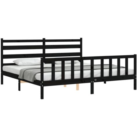Cadre de lit sans matelas noir 200x200 cm bois massif de pin vidaXL (1/5)