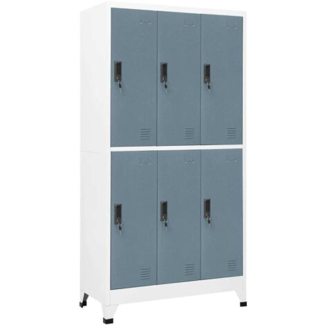 Vidaxl – Armoire d'atelier acier 90x45x180 cm – 6 portes verrouillables avec cintres – Capacité 150 kg – Design moderne gris clair et foncé