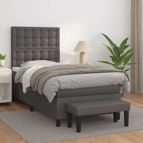 Sommier à lattes de lit avec matelas Gris 90x200 cm Similicuir vidaXL (1/5)