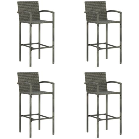 Vidaxl – Lot de 4 tabourets de bar gris en résine tressée – Hauteur d'assise 75 cm – Cadre en acier robuste – Résistants aux intempéries