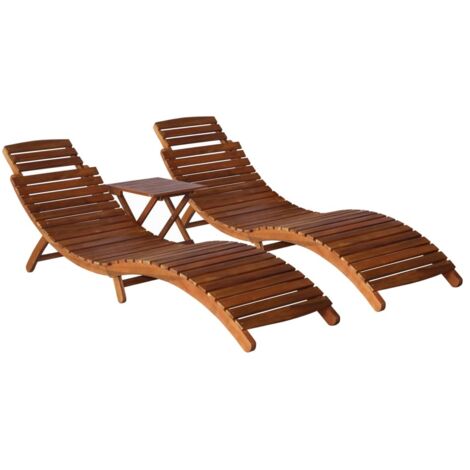 Vidaxl – Ensemble de 2 chaises longues pliantes en bois d'acacia – Résistance aux intempéries – Table d'appoint incluse – Dimensions 184 x 55 x 64 cm